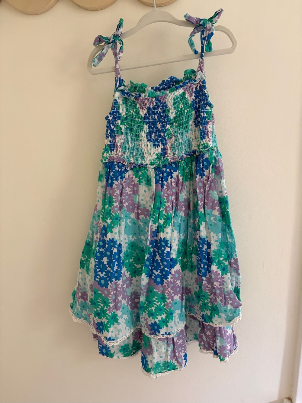 Boden Floral Smocked Sundress in Blue, Green & Purple
